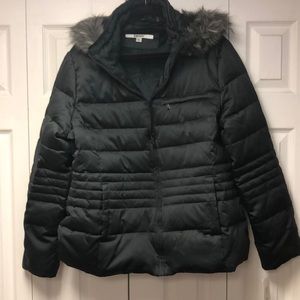 DKNY Puffer Coat with Faux Fur Trim Hood